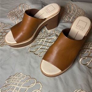Dolce Vita Tan Brown Leather Platform Mule Sandals